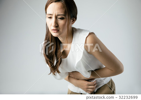 a woman with a stomachache