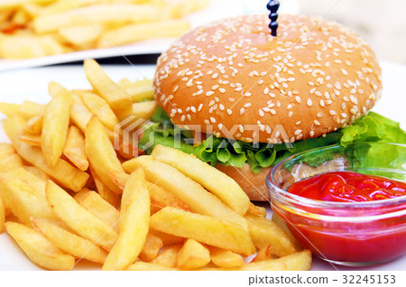 图库照片: burger with french fries