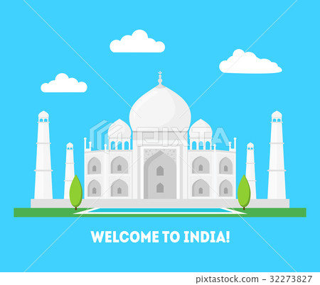 插图素材: cartoon taj mahal symbol of india background