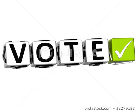 插图素材: 3d vote button click here block text