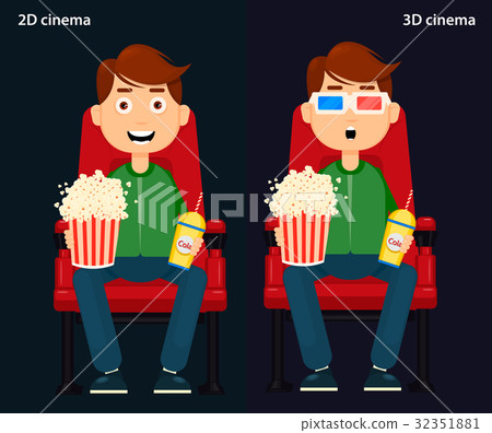 图库插图: man sitting in the cinema and watching a movie