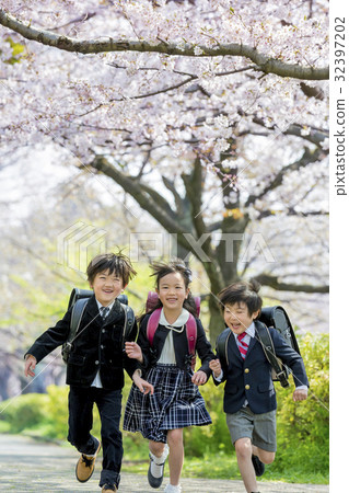 图库照片: 小学生 一年级新生 樱花