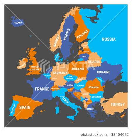 图库插图: political map of europe continent in four colors