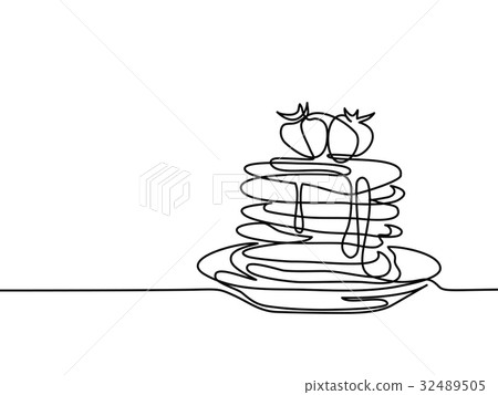 图库插图: pancakes with strawberry jam on the plate