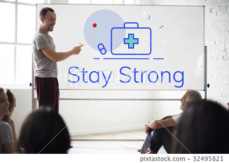 图库照片: stay strong first aid box word graphic