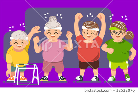 插图素材: elderly people with good health. basic exercise.