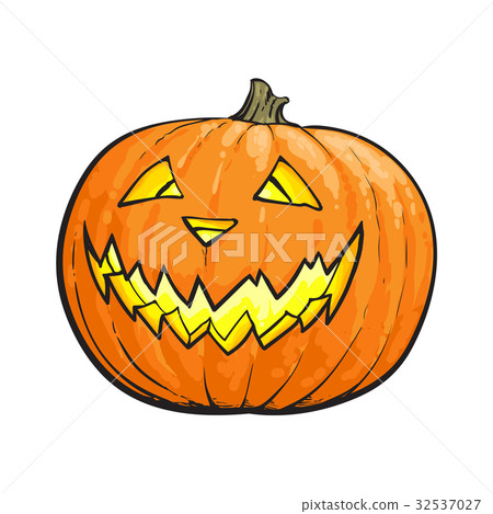 插图素材: jack o lantern pumpkin with scary face