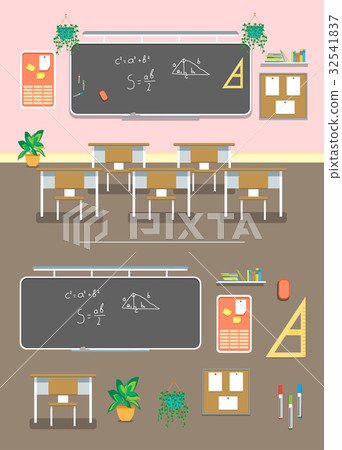 插图素材: cartoon classroom design interior and element set