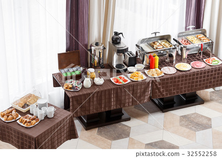 buffet table with dishware