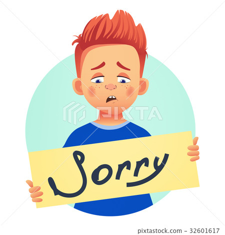 插图素材: boy with word sorry