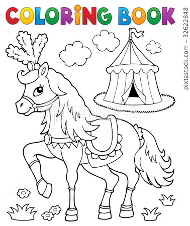 图库插图: coloring book horse near circus theme 2