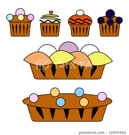 插图素材: vector set of muffins and pies illustration.