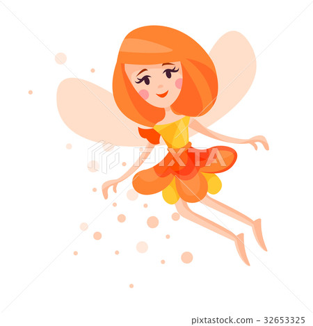 插图素材: beautiful fairy with wings, long hair and dress in