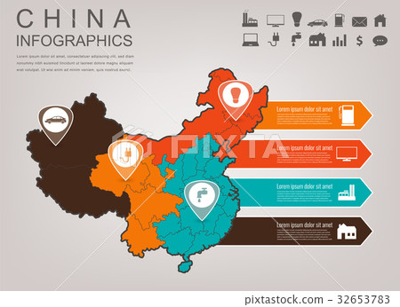 图库插图: china map with infographic elements. infographics