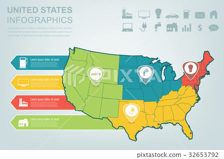 图库插图: usa map with infographic elements. infographics