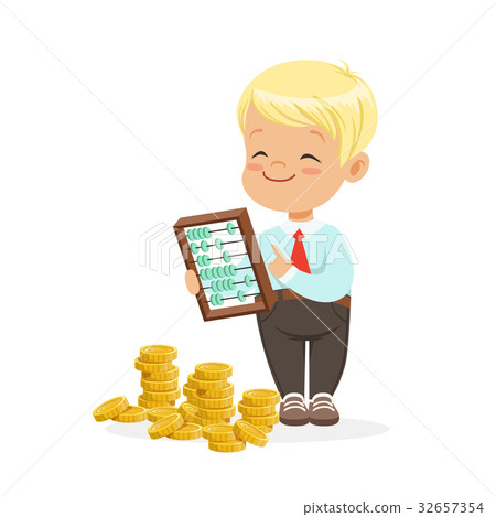 插图素材: happy lirrle boy businessman counting his money 查看