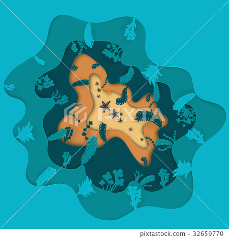the sea of stars,seaofstars 插图素材: illustration sea star on the bottom of the ocean