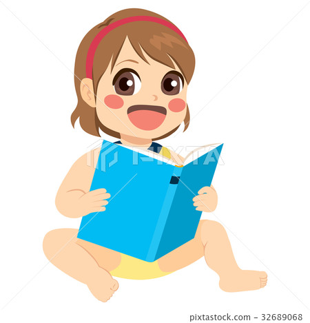 插图素材: baby girl reading