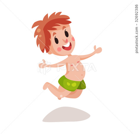 插图素材: little boy wearing shorts for swimming having fun