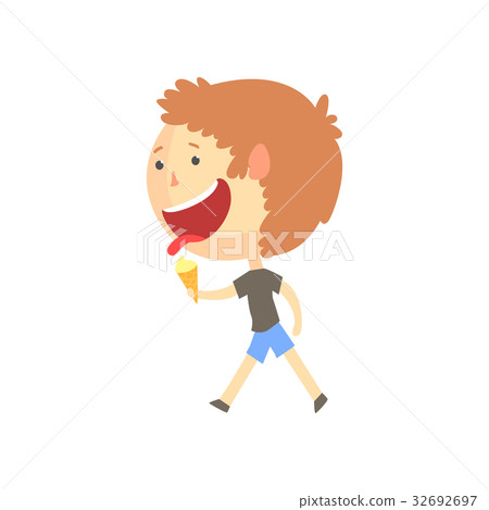 插图素材: funny smiling cartoon boy eating ice cream
