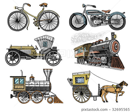 horse-drawn carriage, 插图素材: car, motorbike, horse-drawn carriage, locomotive