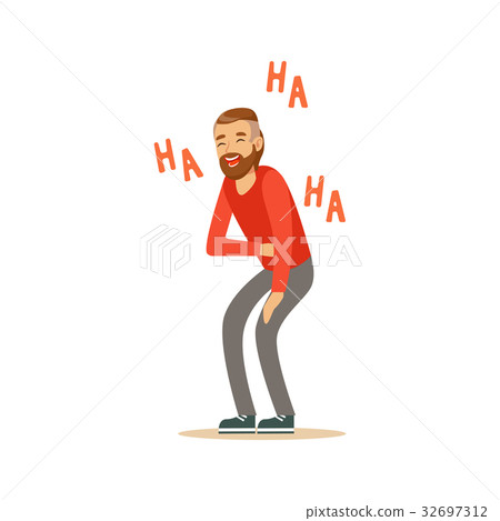 插图素材: happy bearded man laughing out loud and holding