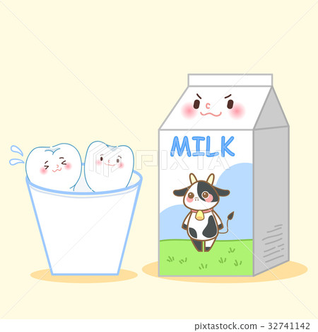 图库插图: cartoon tooth with milk