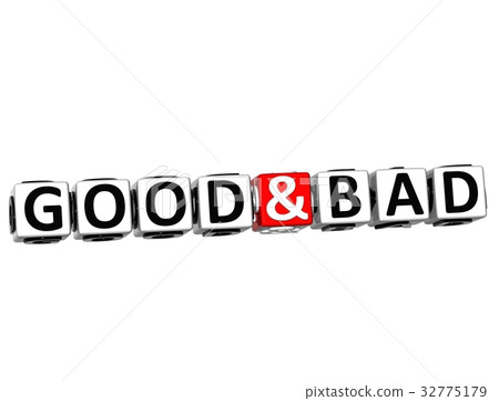 插图素材: 3d good and bad button click here block text