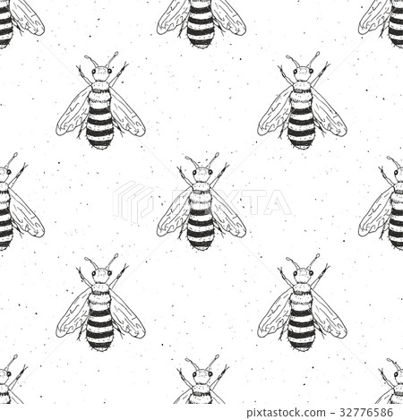 插图素材: bee seamless pattern, monochrome vector