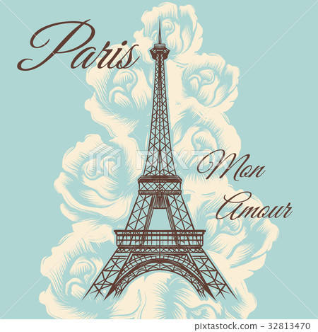 图库插图: paris mon amour vintage poster