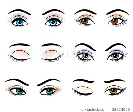 插图素材: open and closed woman eyes