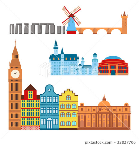 图库插图: euro trip tourism travel design famous building