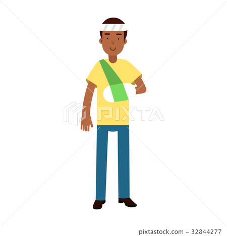 插图素材: black man with arm in a plaster and bandage on his
