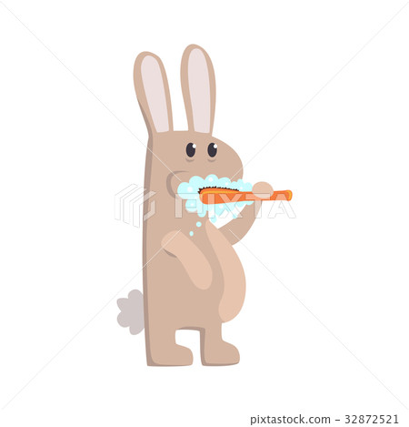 插图素材: cute cartoon bunny brushing teeth with tooth brush