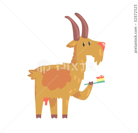 插图素材: cute cartoon goat brushing teeth with tooth brush