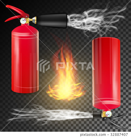 fire extinguisher,fire alarm 插图素材: red fire extinguisher vector. fire flame sign and