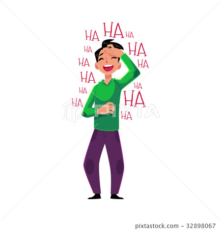 插图素材 young man laughing out loud crying from laughter 查看