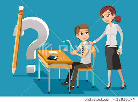 插图素材: teacher helped solve the problem.