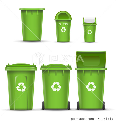 插图素材: green recycling bin bucket vector for glass trash 查看