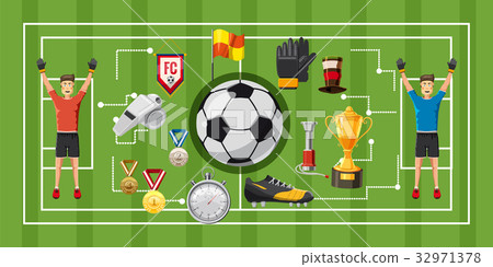 图库插图: soccer game banner horizontal, cartoon style