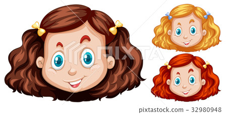 插图素材: girl heads with three different hair colors