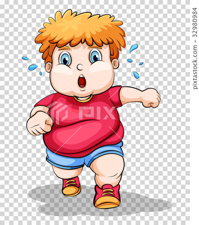 插图素材: fat boy running on transparent background