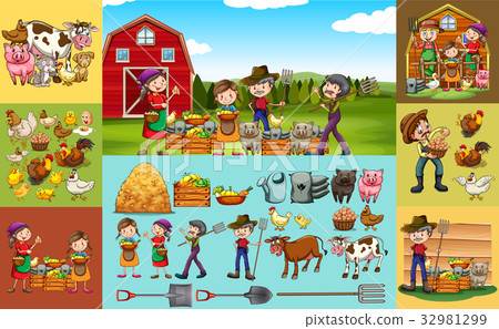 图库插图: farmers and animals on the farm