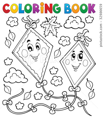 插图素材: coloring book happy autumn kites