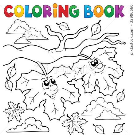 插图素材: coloring book happy autumn leaves