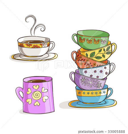 插图素材: set of cups and mug. vector illustration.