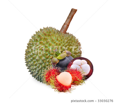 图库照片: rambutan, mangosteen and durian, tropical fruit