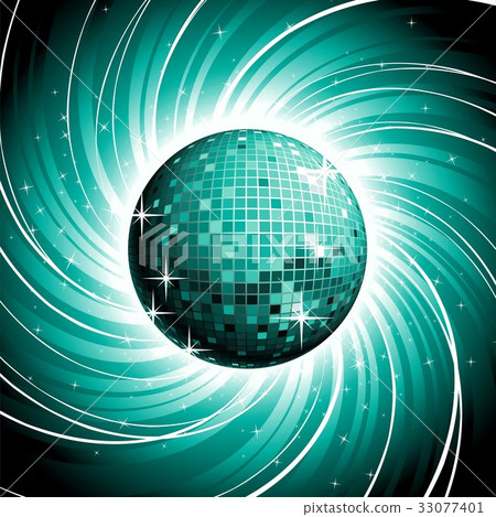 插图素材: vector discoball on shiny blue grunge background.