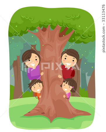 插图素材: stickman family tree hug nature