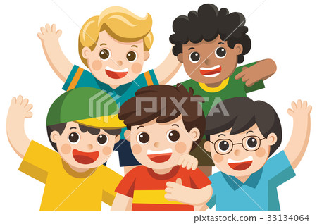插图素材: boy group best friends happy smiling.